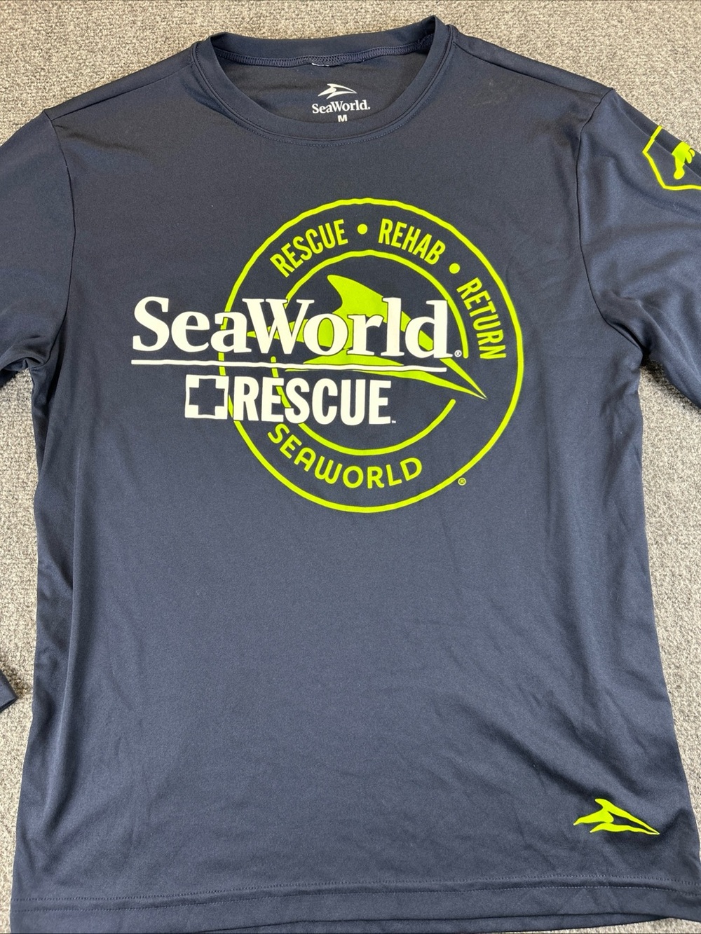SeaWorld Rescue Long Sleeve Tee - Navy with Neon Yellow Logo